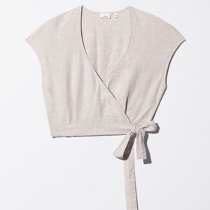 Aritzia Beige Linen Wrap Shirt